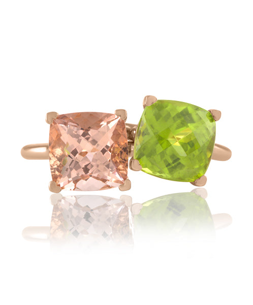 Peridot and Morganite Cushion Shaped Stackable Rings 314-JSA