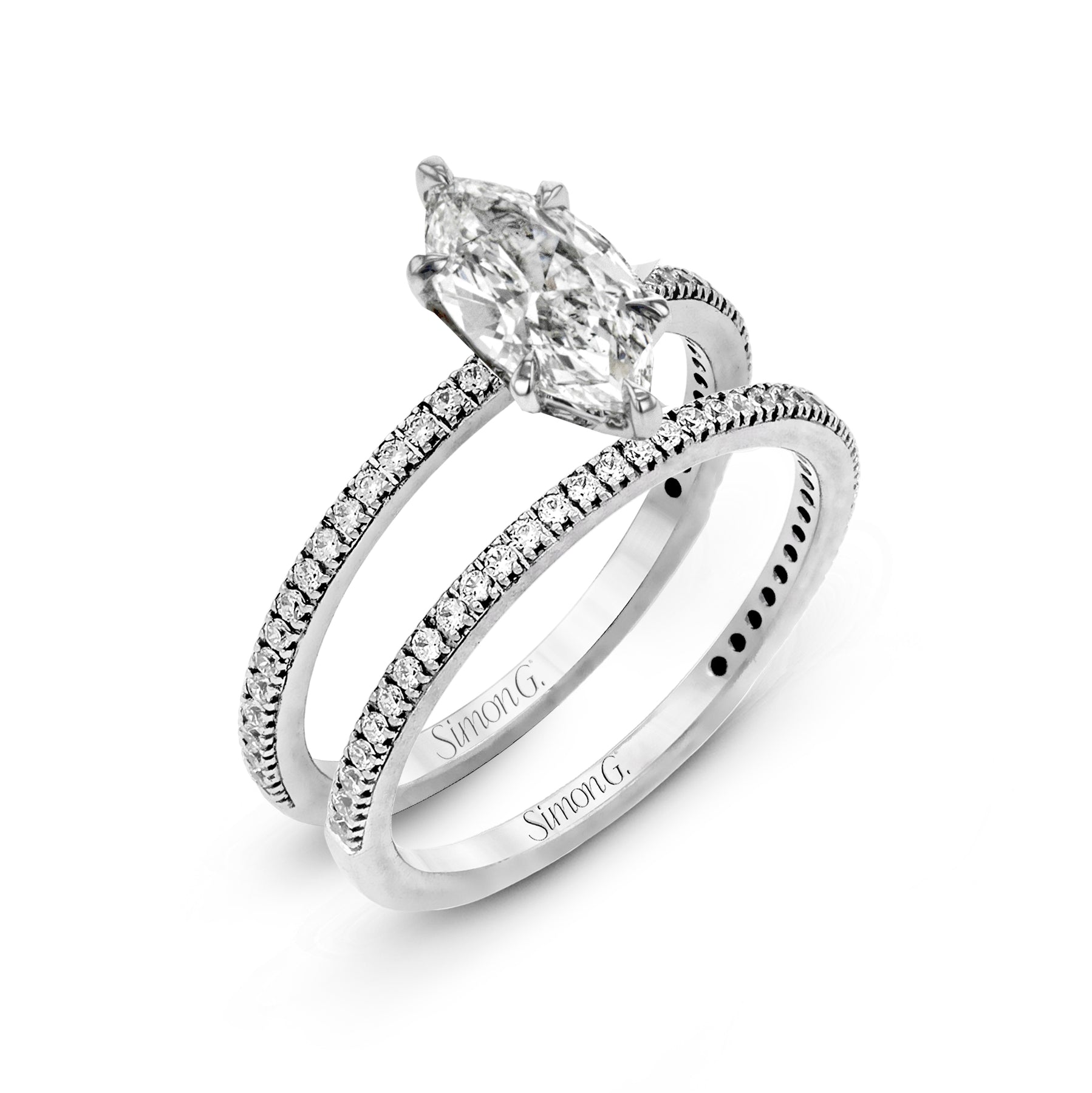 Marquise-cut Engagement Ring & Matching Wedding Band in 18k Gold with Diamonds PR108-MQ