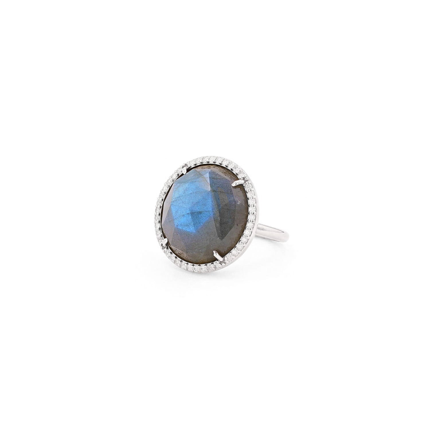 Labradorite Rose Cut Diamond Halo Ring R0198 - TBird