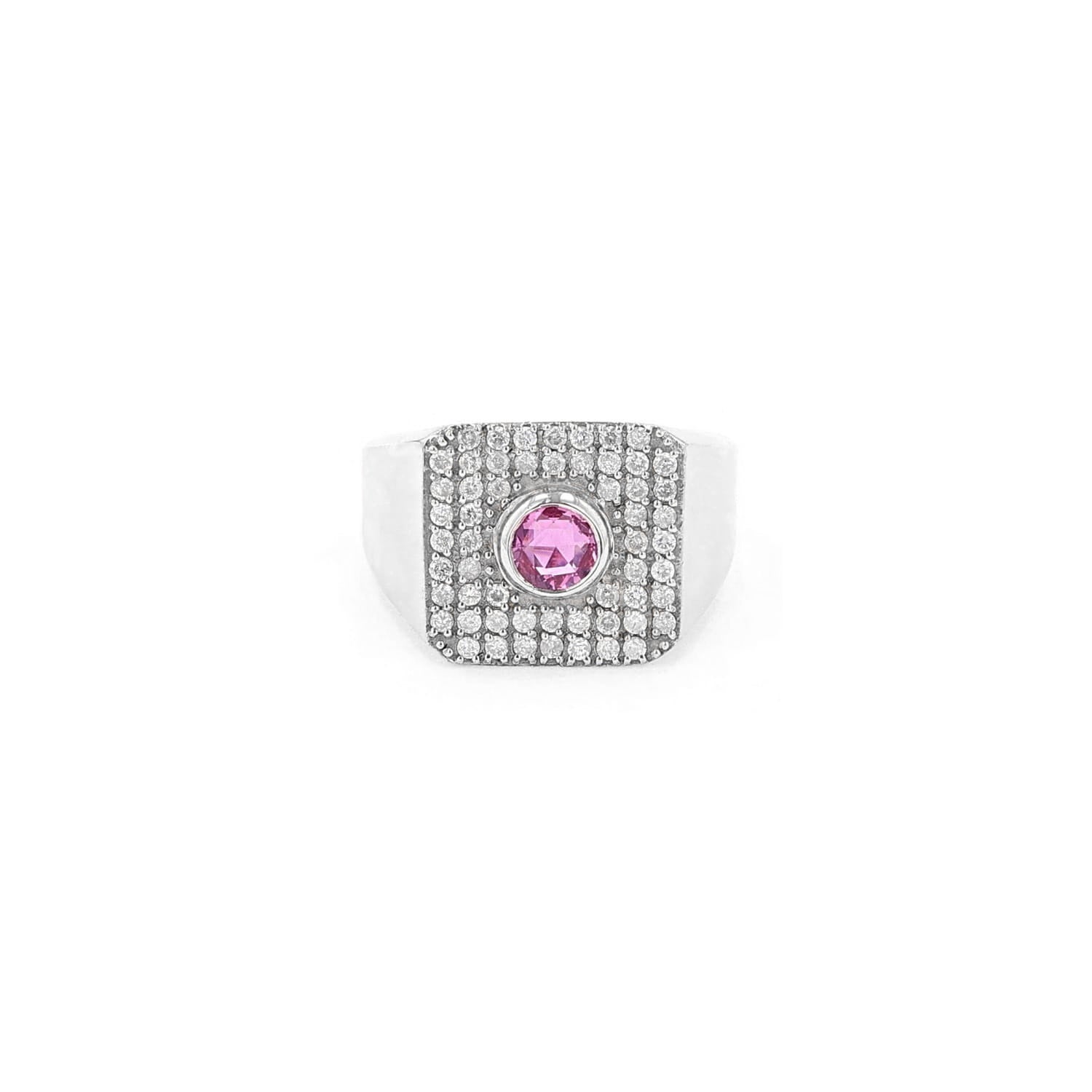 Pink Tourmaline Diamond Signet Ring  R0345-8-PS - TBird