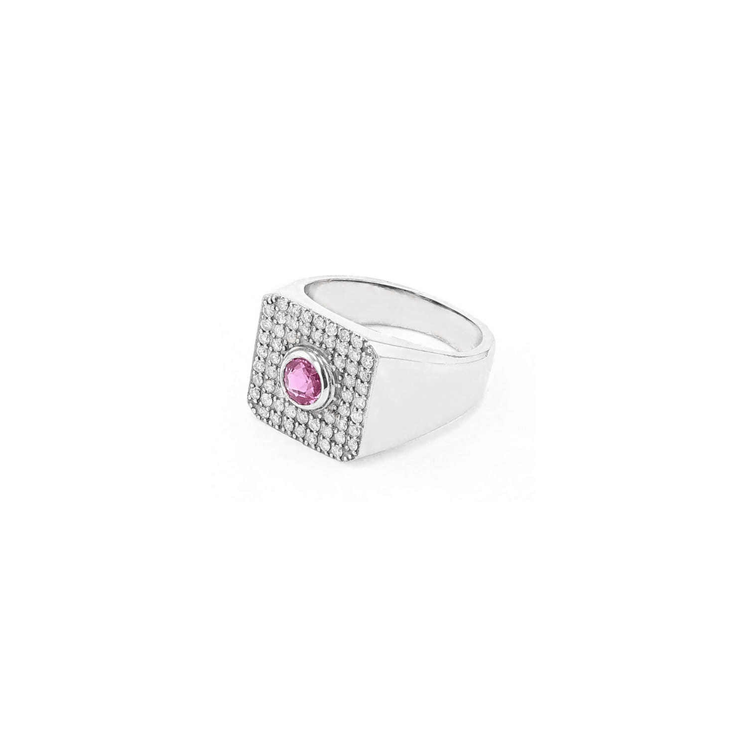 Pink Tourmaline Diamond Signet Ring  R0345-8-PS - TBird