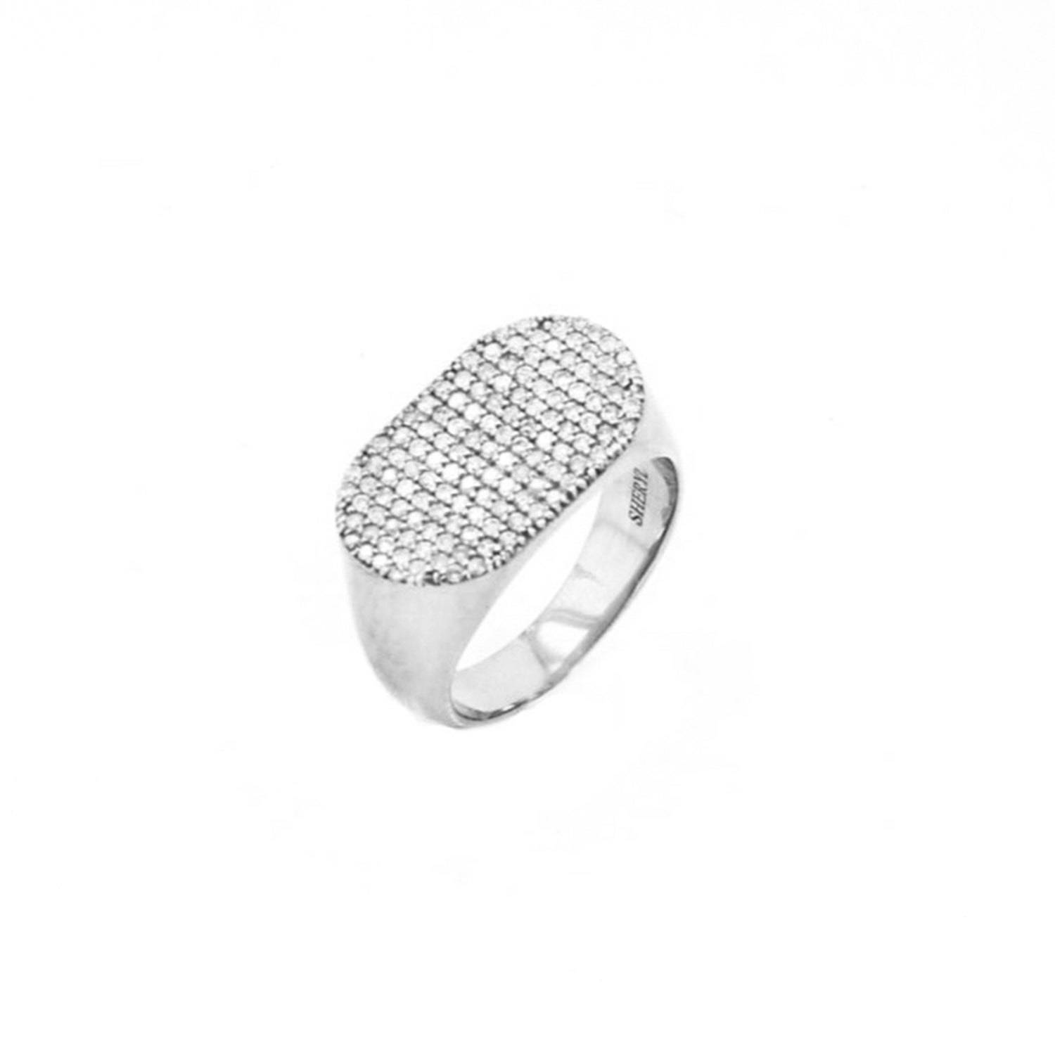 Pave Diamond Sterling Silver Signet Ring  R0347 - TBird