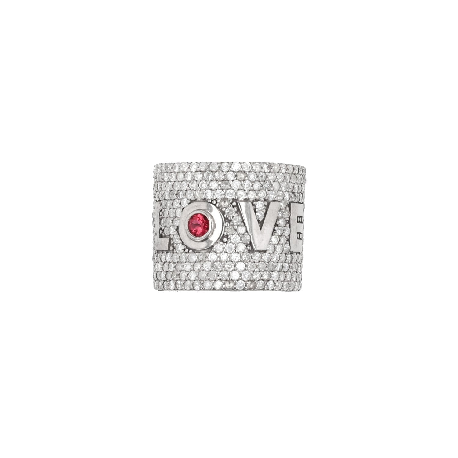 Pave Diamond Bezel Tourmaline "LOVE" Wide Cuff Ring  R0414 - TBird