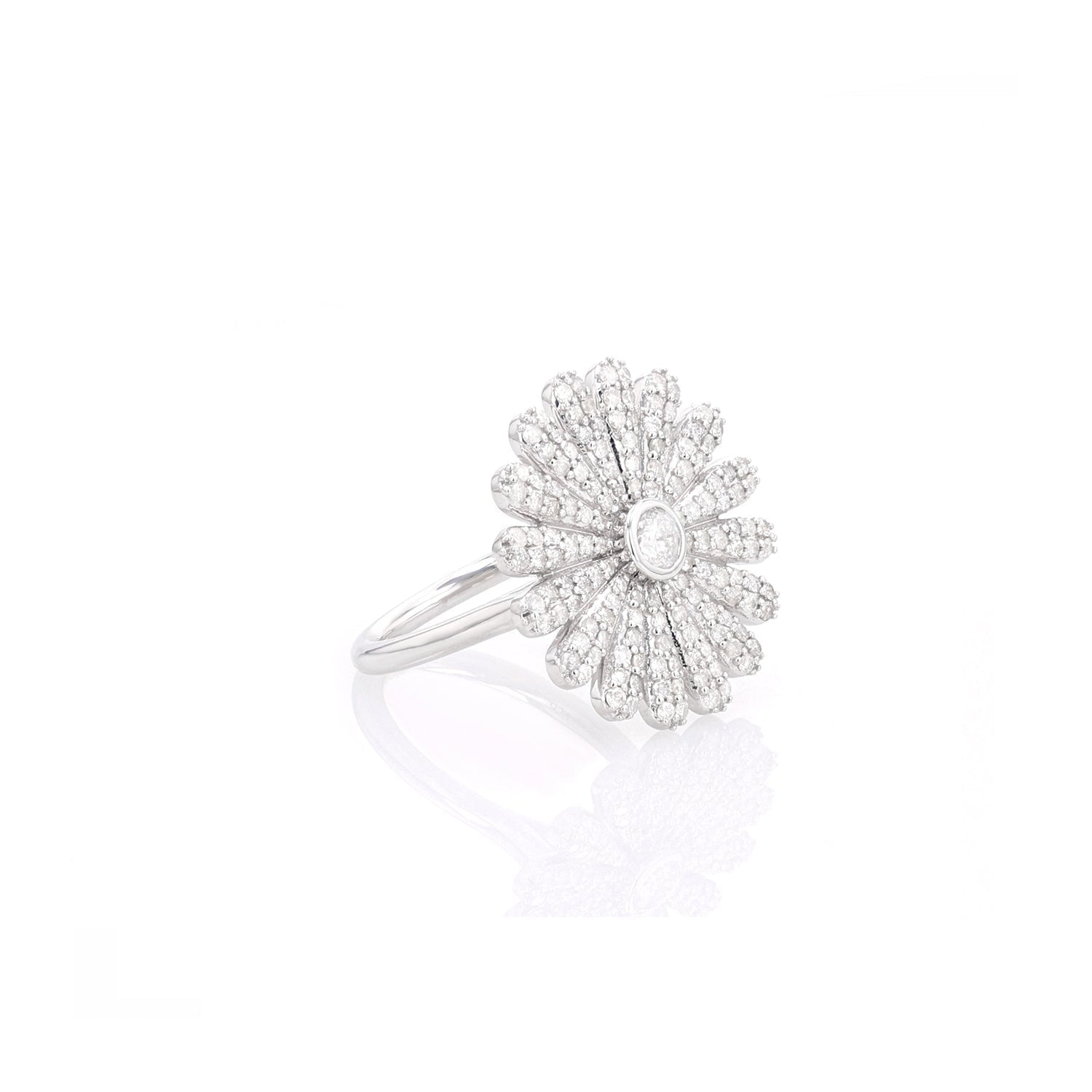 Large Silver & Pave Diamond Daisy Flower Ring  R0424 - TBird