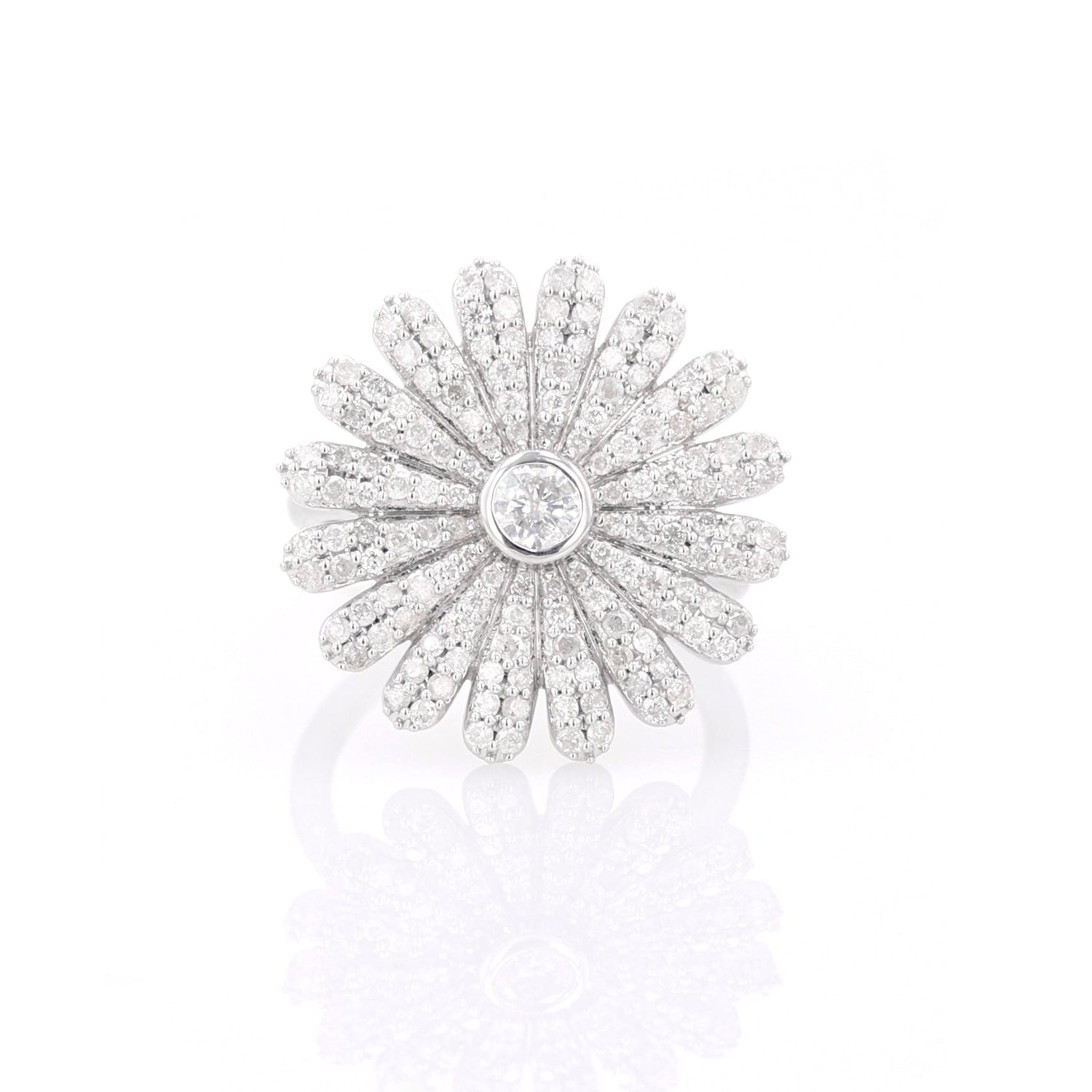 Large Silver & Pave Diamond Daisy Flower Ring  R0424 - TBird