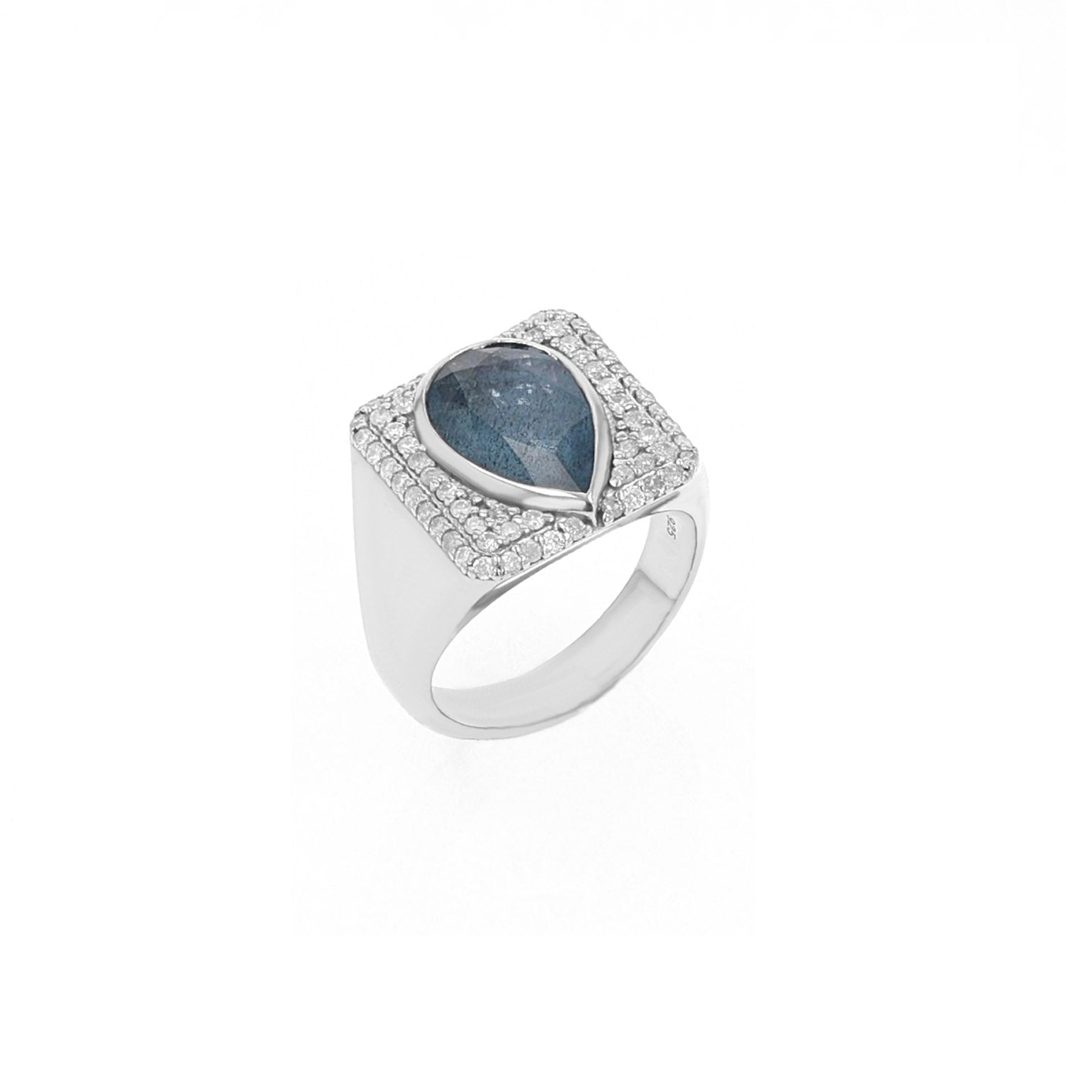 Moss Aquamarine Pear Bezel Diamond Square Ring  R0453-8 - TBird