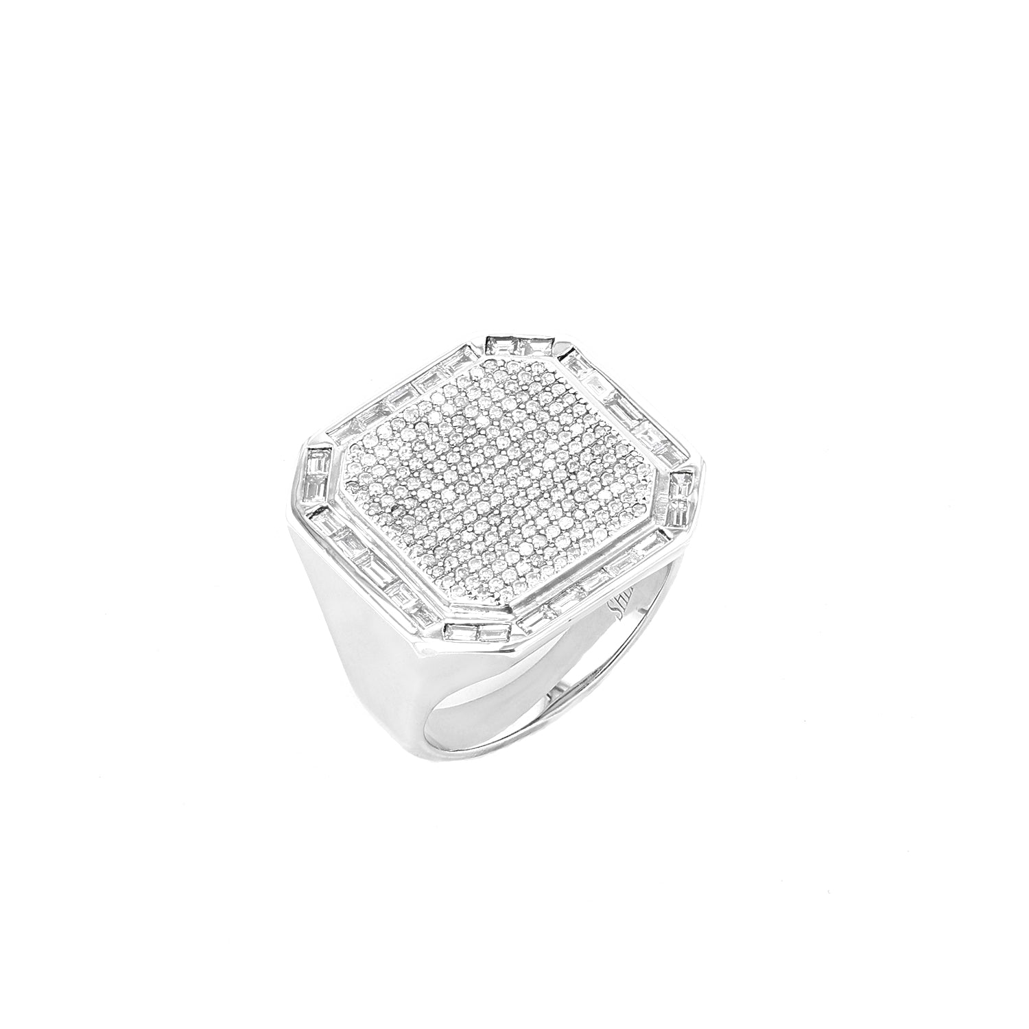 Diamond Octagon Shield Ring with Baguette Halo  R0469-8 - TBird