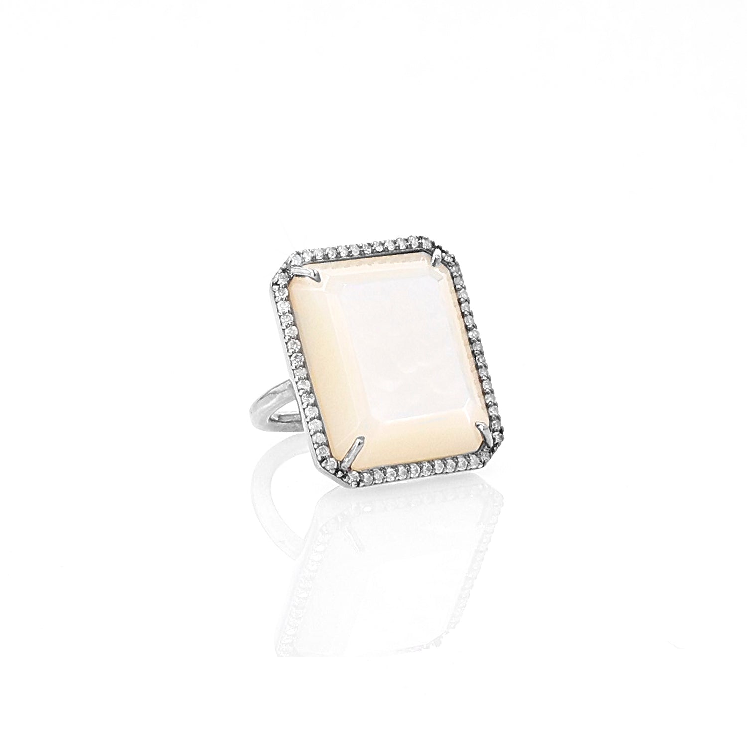 Mother of Pearl & Diamond North South Ring  R0492 - TBird