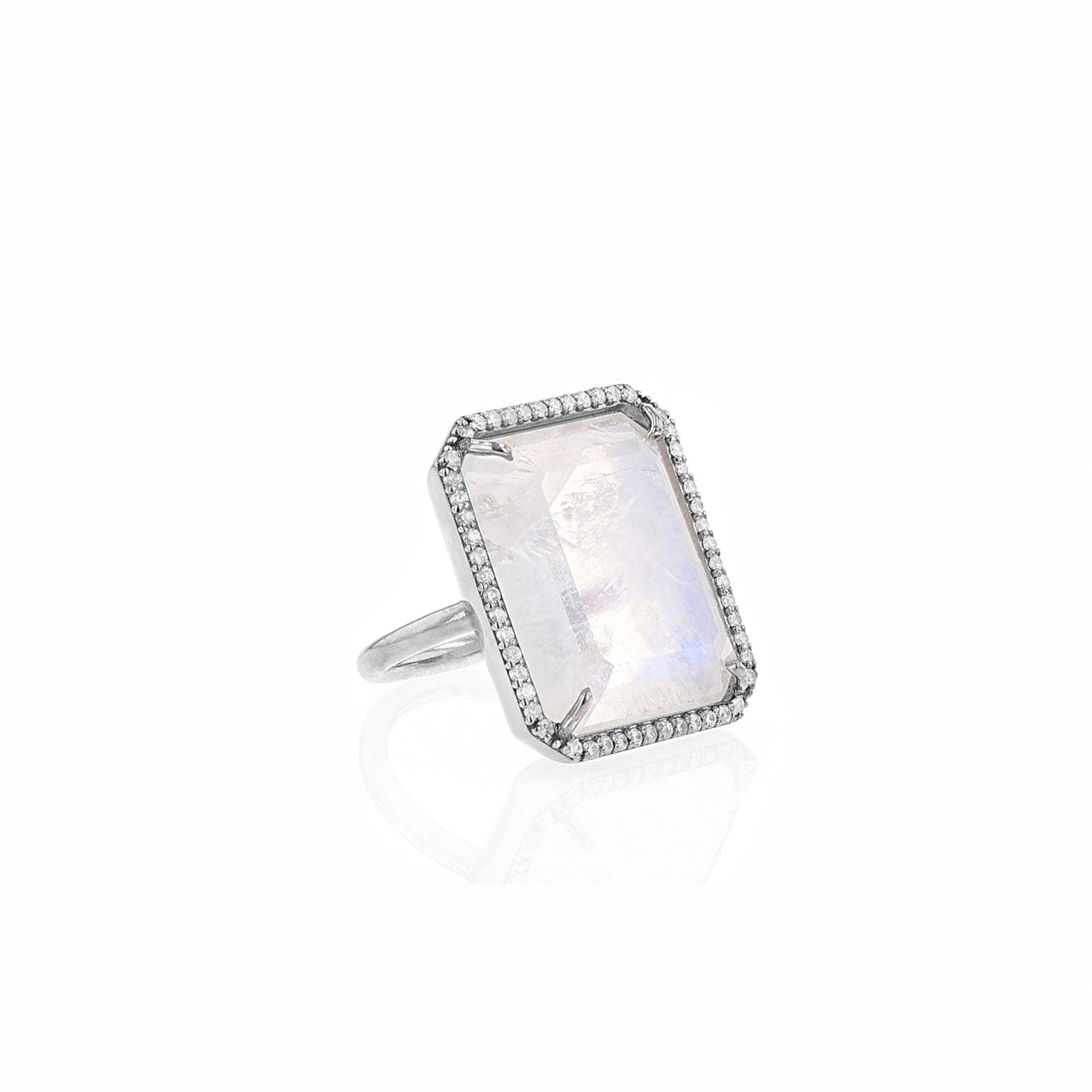 Moonstone Diamond Halo Emerald Cut Ring R0493 - TBird