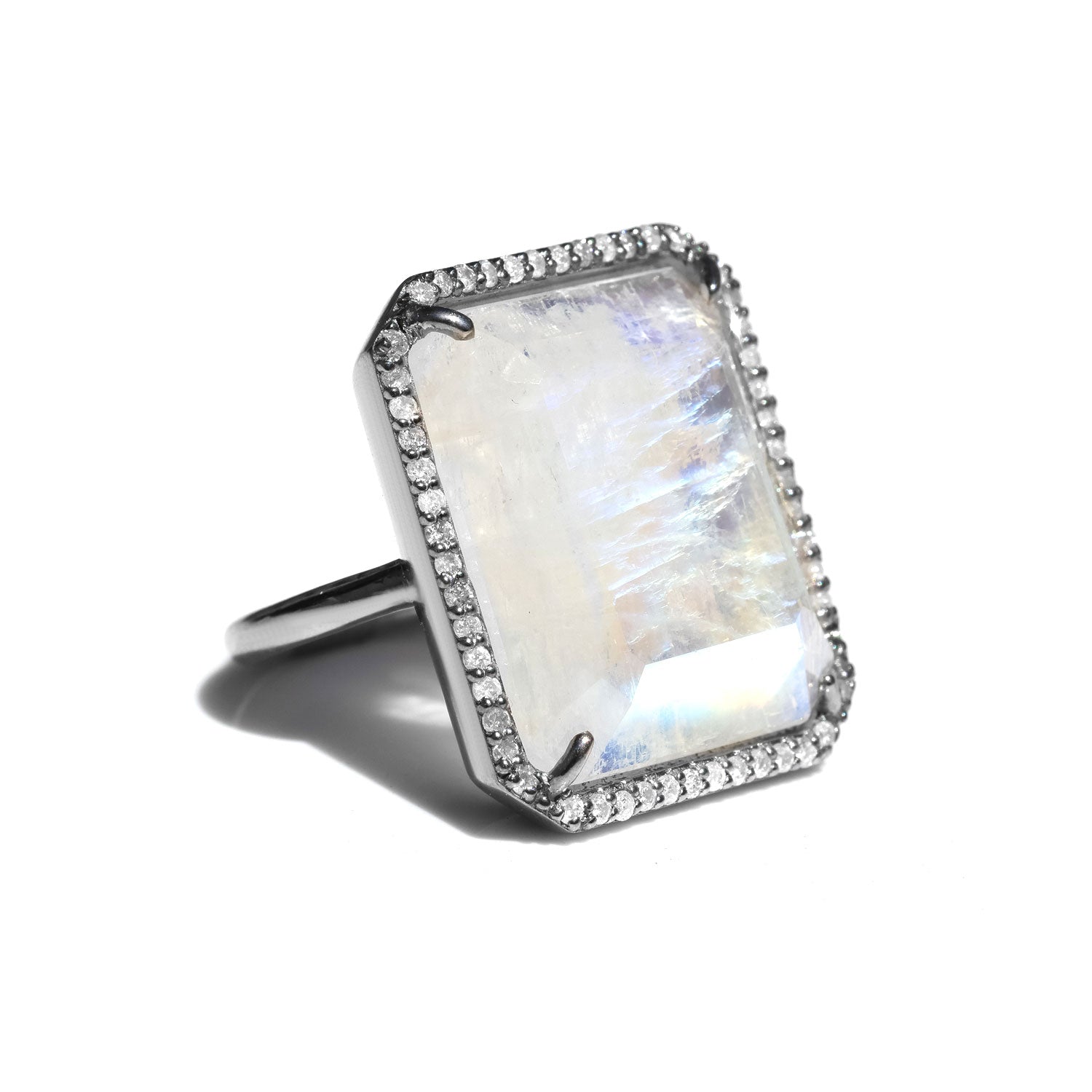 Moonstone Diamond Halo Emerald Cut Ring R0493 - TBird