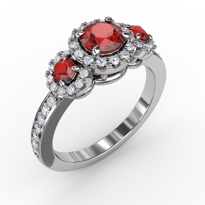 Dazzling Three Stone Ruby And Diamond Ring R1357R - TBird