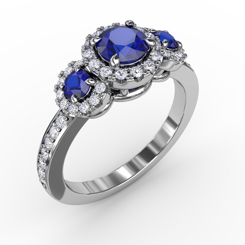 Dazzling Three Stone Sapphire And Diamond Ring R1357S - TBird