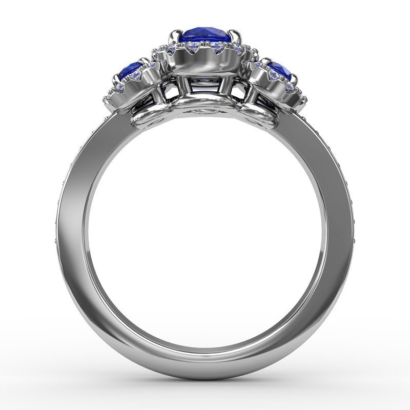 Dazzling Three Stone Sapphire And Diamond Ring R1357S - TBird