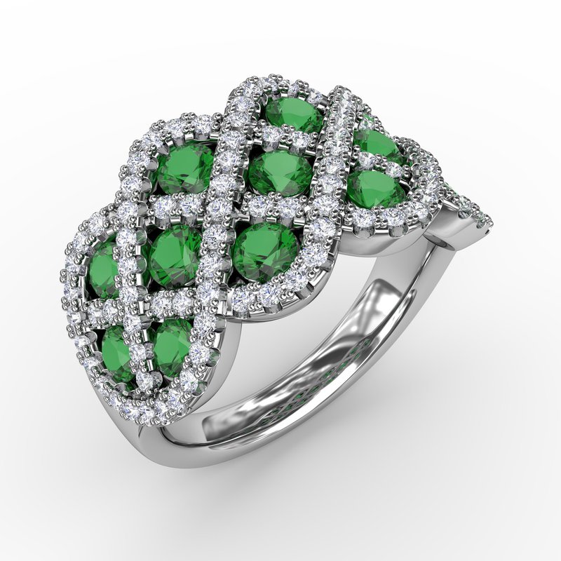 You And Me Emerald And Diamond Interweaving Ring R1370E - TBird