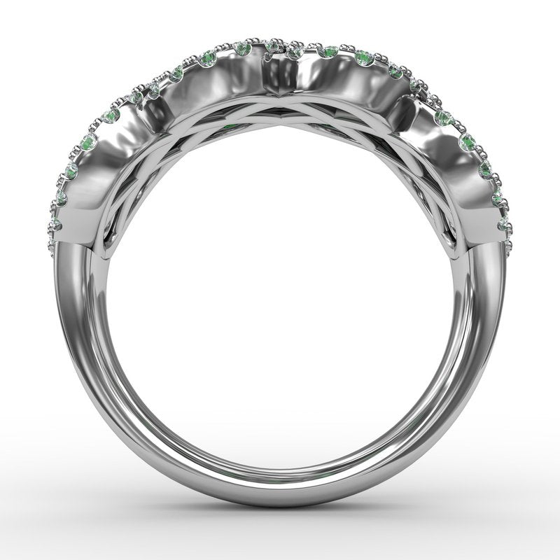 You And Me Emerald And Diamond Interweaving Ring R1370E - TBird