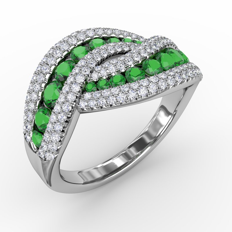 Intertwining Love Emerald and Diamond Ring R1486E - TBird