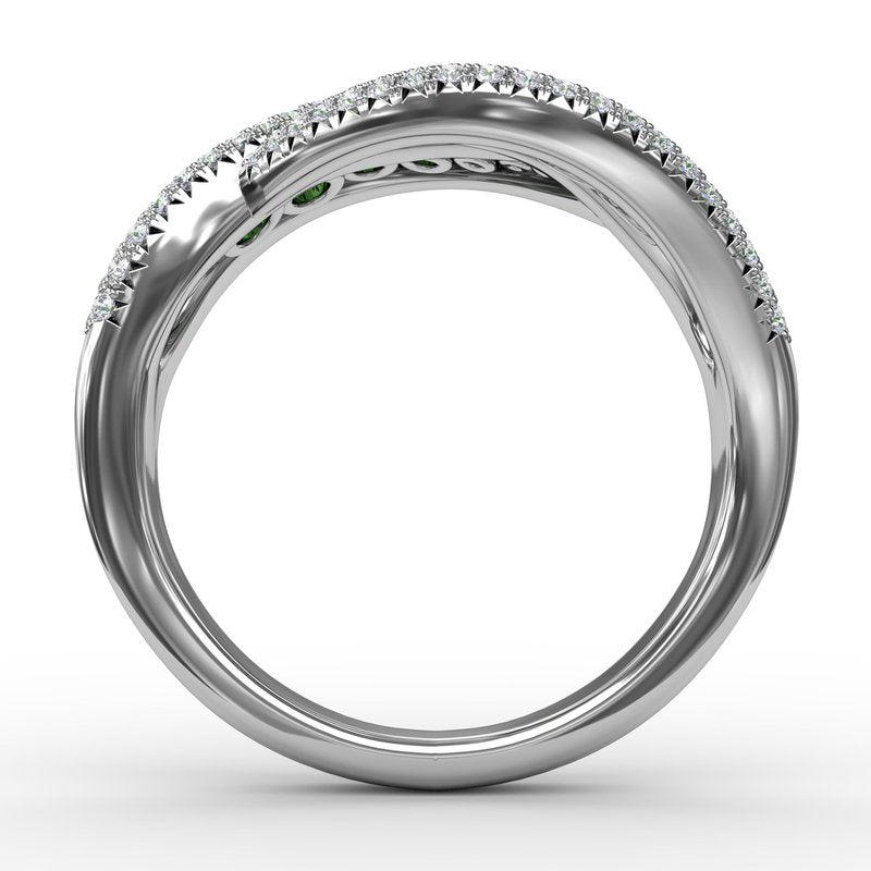 Intertwining Love Emerald and Diamond Ring R1486E - TBird