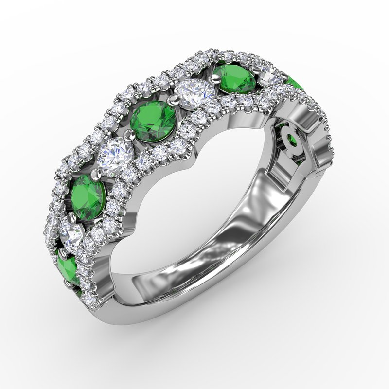 Endless Romance Emerald and Diamond Wave Ring R1568E - TBird