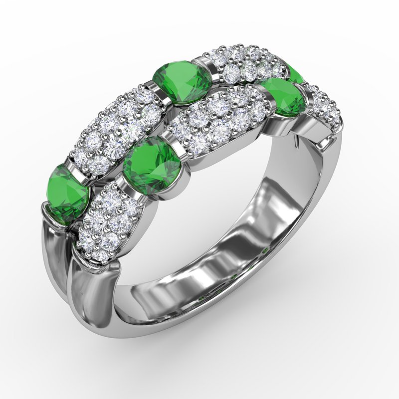 Double Row Emerald and Diamond Ring R1592E - TBird