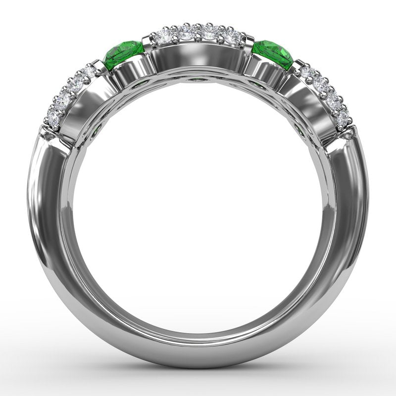 Double Row Emerald and Diamond Ring R1592E - TBird