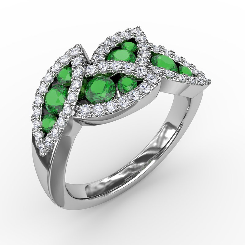 Glam Galore Emerald and Diamond Leaf Ring R1597E - TBird