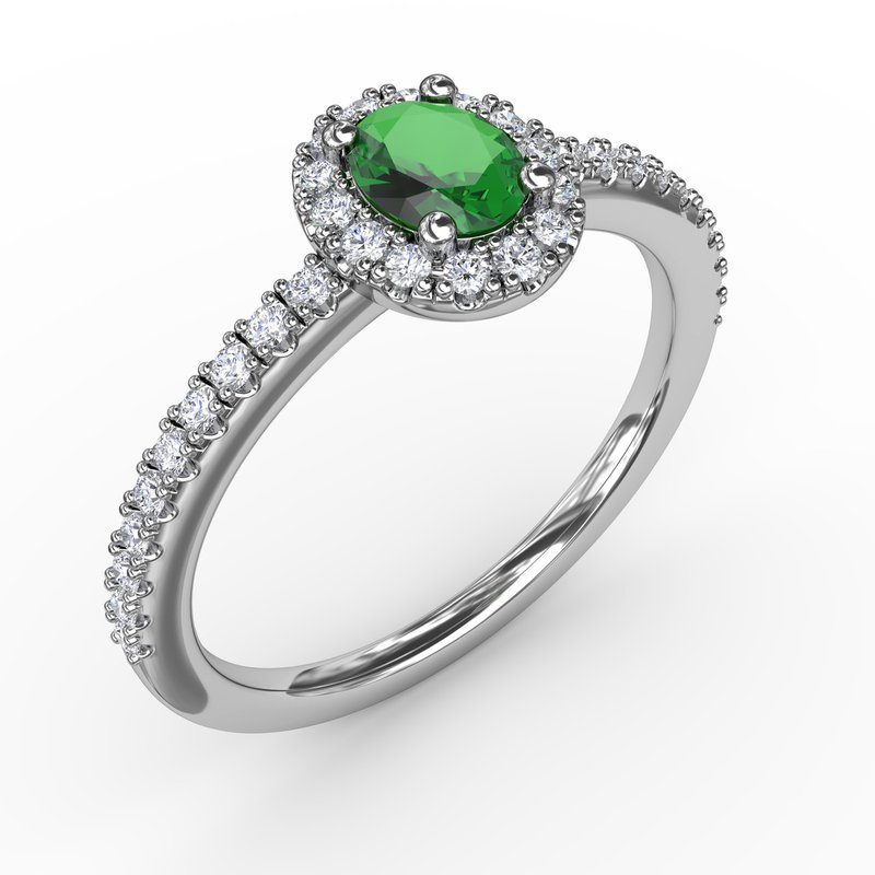 Classic Halo Emerald and Diamond Ring R1646E - TBird