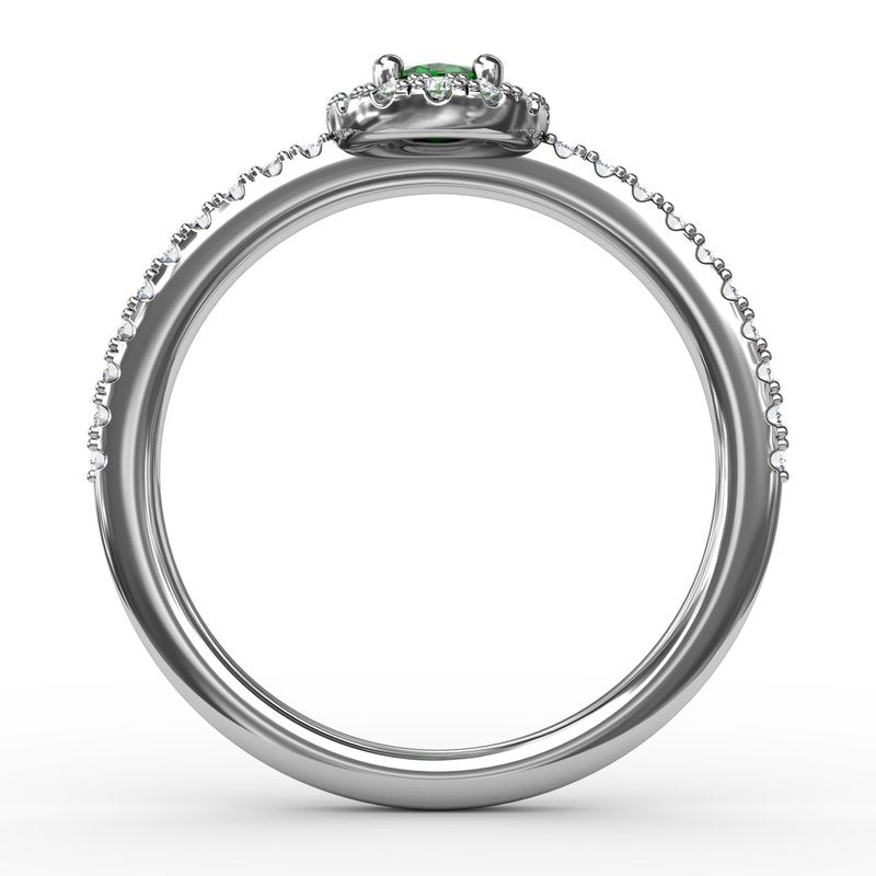 Classic Halo Emerald and Diamond Ring R1646E - TBird