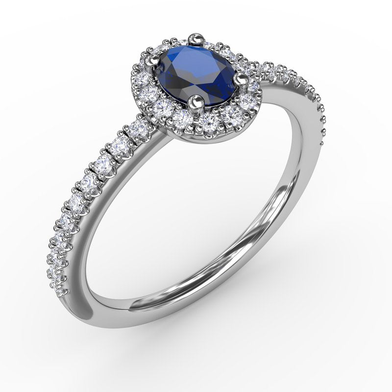 Classic Halo Sapphire and Diamond Ring R1646S - TBird