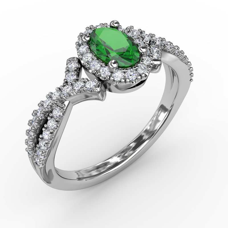 Swirls of Love Emerald and Diamond Twist Ring R1662E - TBird