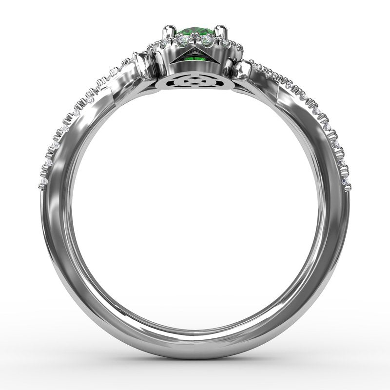 Swirls of Love Emerald and Diamond Twist Ring R1662E - TBird