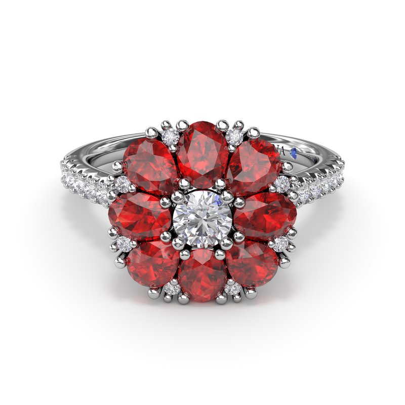 Ruby and Diamond Cluster Flower Ring R1873R - TBird