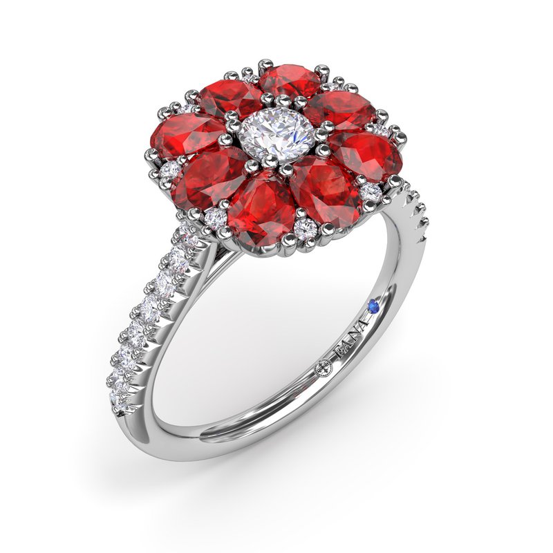 Ruby and Diamond Cluster Flower Ring R1873R - TBird