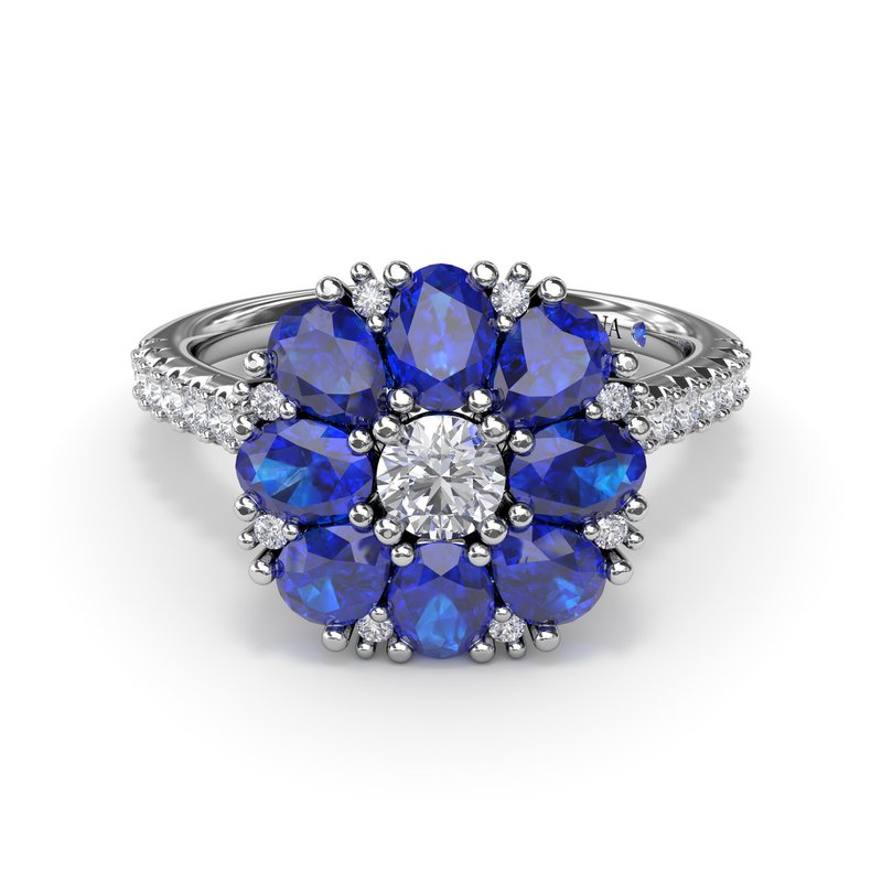 Sapphire and Diamond Cluster Flower Ring R1873S - TBird