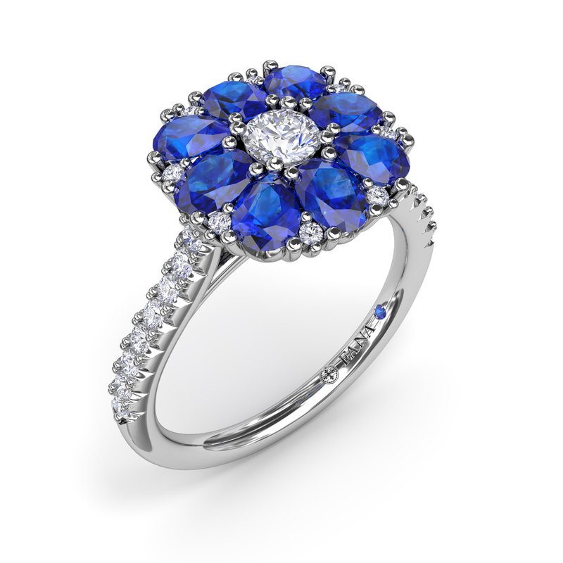 Sapphire and Diamond Cluster Flower Ring R1873S - TBird