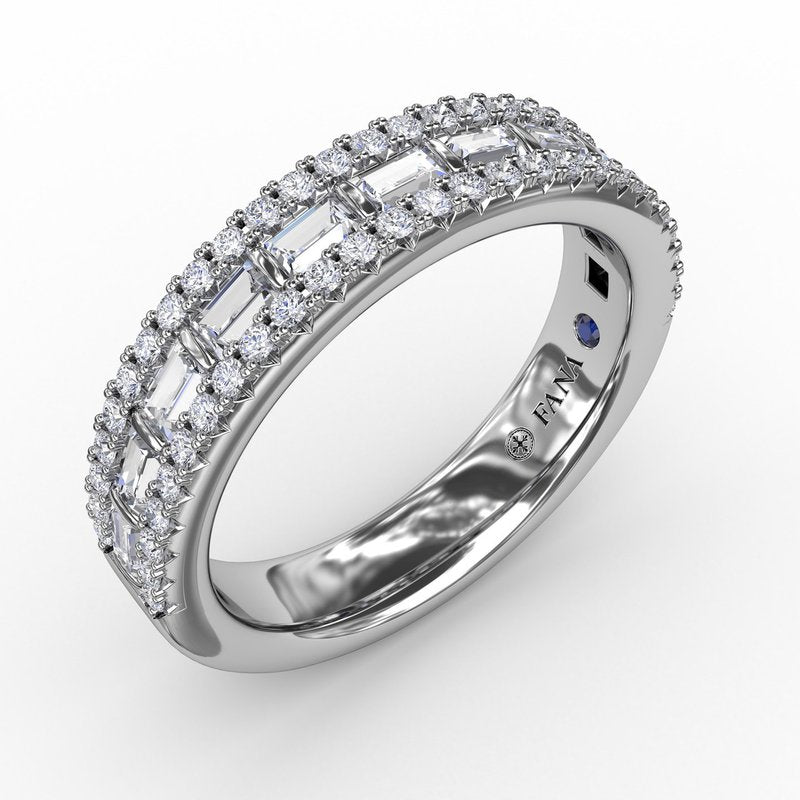 Three-Row Round and Baguette Diamond Band R2050 - TBird