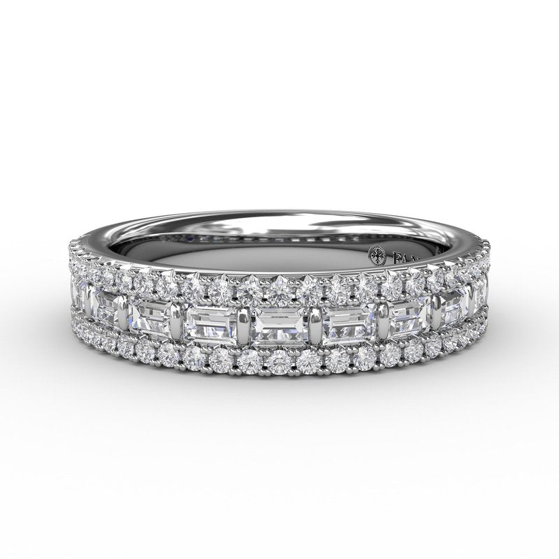 Three-Row Round and Baguette Diamond Band R2050 - TBird