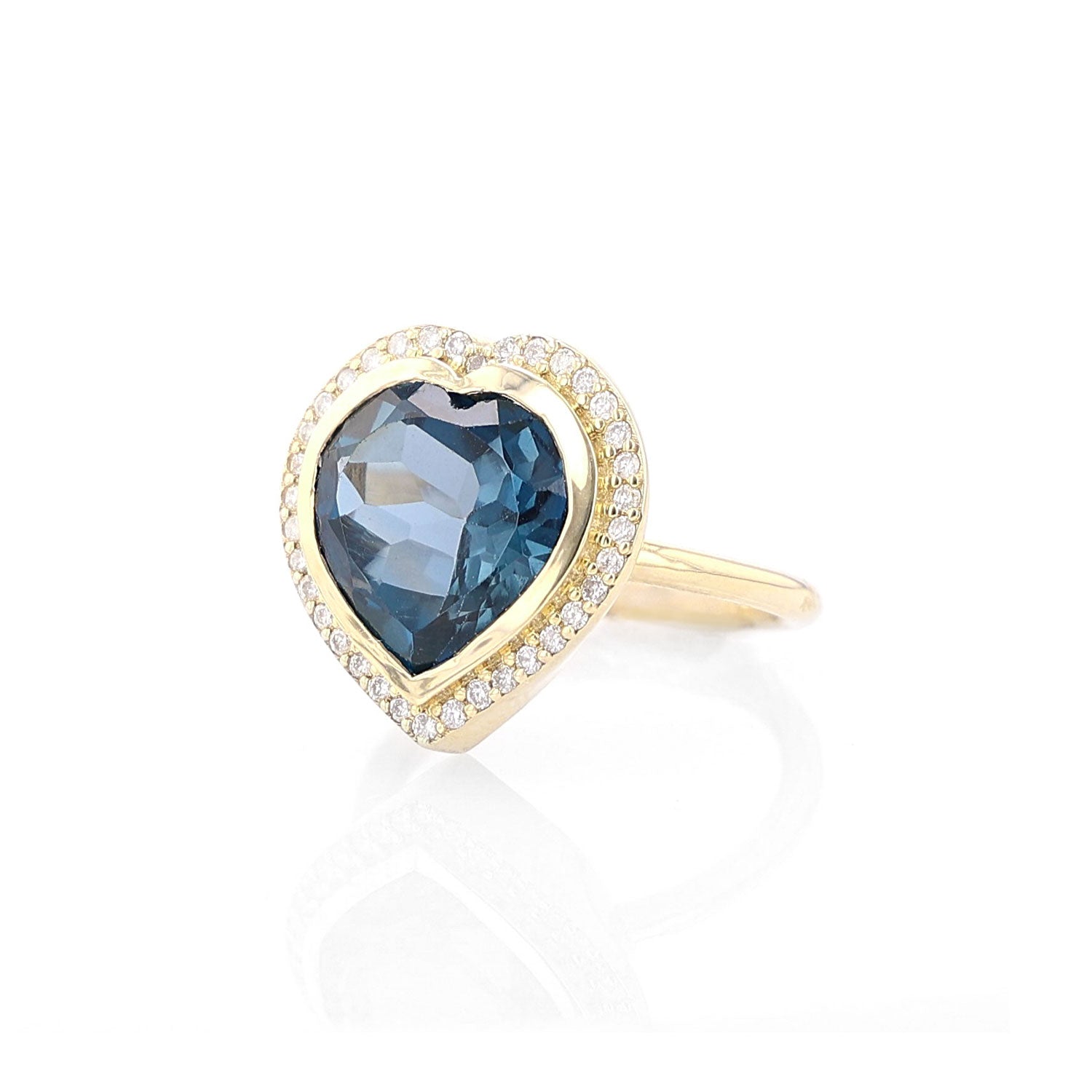 London Blue Topaz Bezel Set 14K Gold and Diamond Heart Ring  RG110-8 - TBird