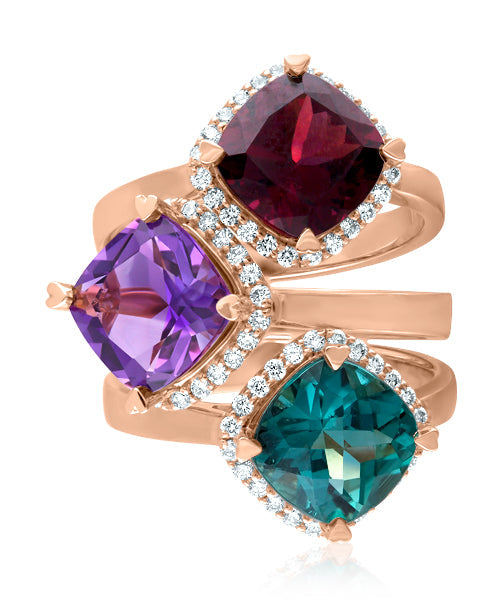 Rhodolite Garnet, Amethyst, and Indicolite Stackable Rings 316-JSA