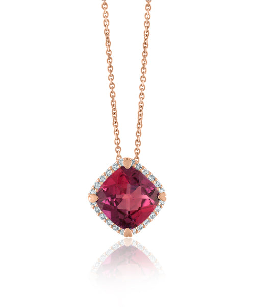 Rhodolite Garnet Cushion Shaped Pendant with Diamonds 298-JSA