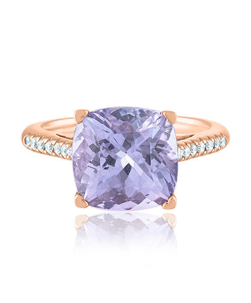 Rose de France Quartz Cushion Ring with Diamonds 309-JSA