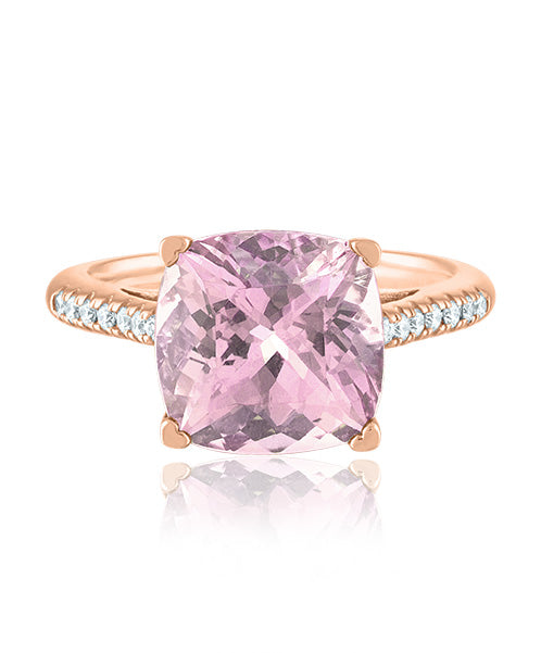 Rose Quartz Cushion Ring with Diamonds 304-JSA