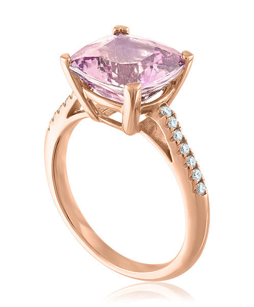 Rose Quartz Cushion Ring with Diamonds 304-JSA