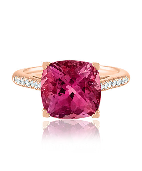 Rubellite Cushion Ring with Diamonds 307-JSA