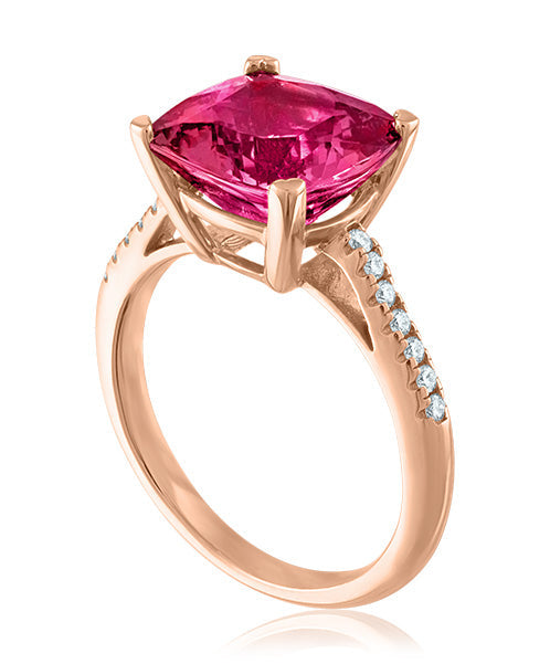 Rubellite Cushion Ring with Diamonds 307-JSA