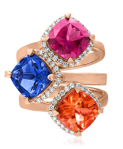 Rubellite, Tanzanite, and Fire Opal Stackable Rings 318-JSA