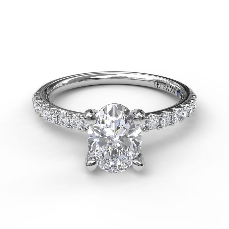 Classic Single Row Engagement ring with an Oval Center Diamond. S3002 - TBird