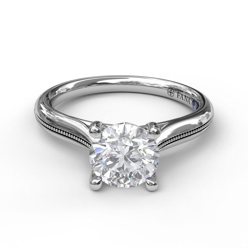 Round Cut Solitaire With Detailed Milgrain Band S3048 - TBird