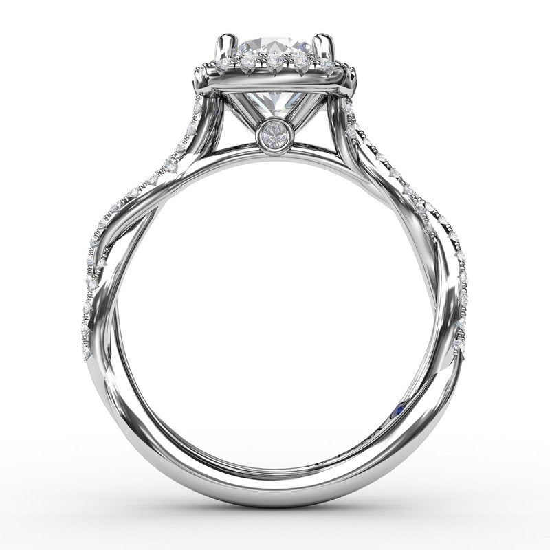 Classic Cushion Diamond Halo Engagement Ring With Cathedral Twist Diamond Band S3109 - TBird