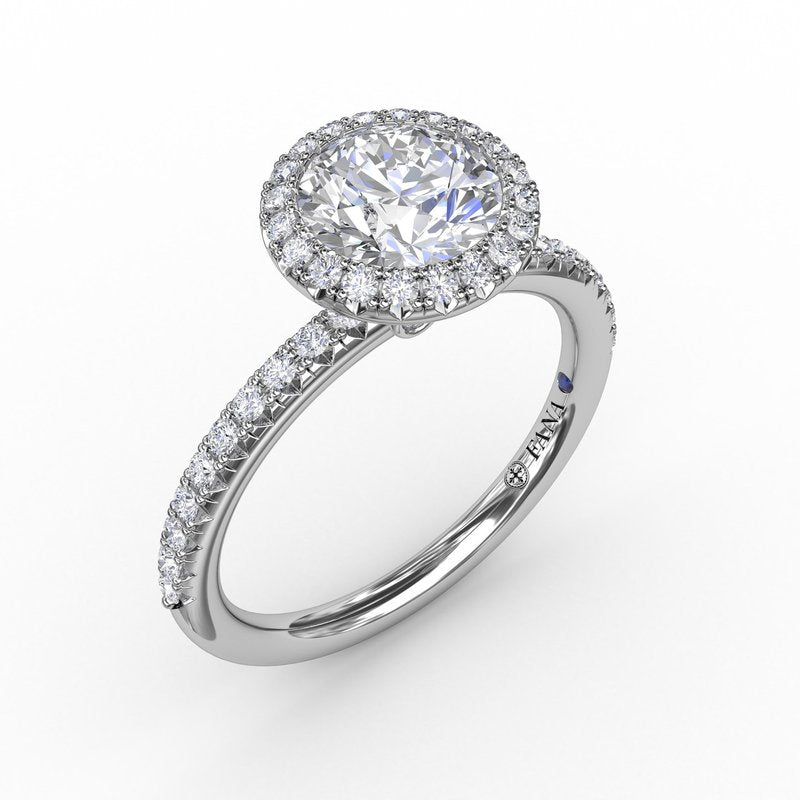 Classic Diamond Halo Engagement Ring With Diamond Band S3191 - TBird