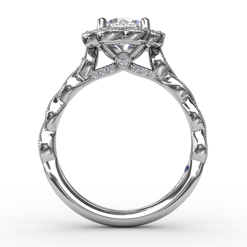 Round Diamond Engagement Ring With Floral Halo and Milgrain Details S3214 - TBird